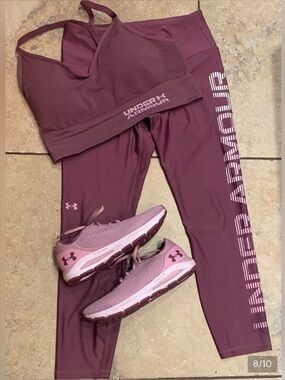Under Armour Luxe Plum/Mauve Athleisure Bundle HOVR Sneakers Leggings Sports Bra